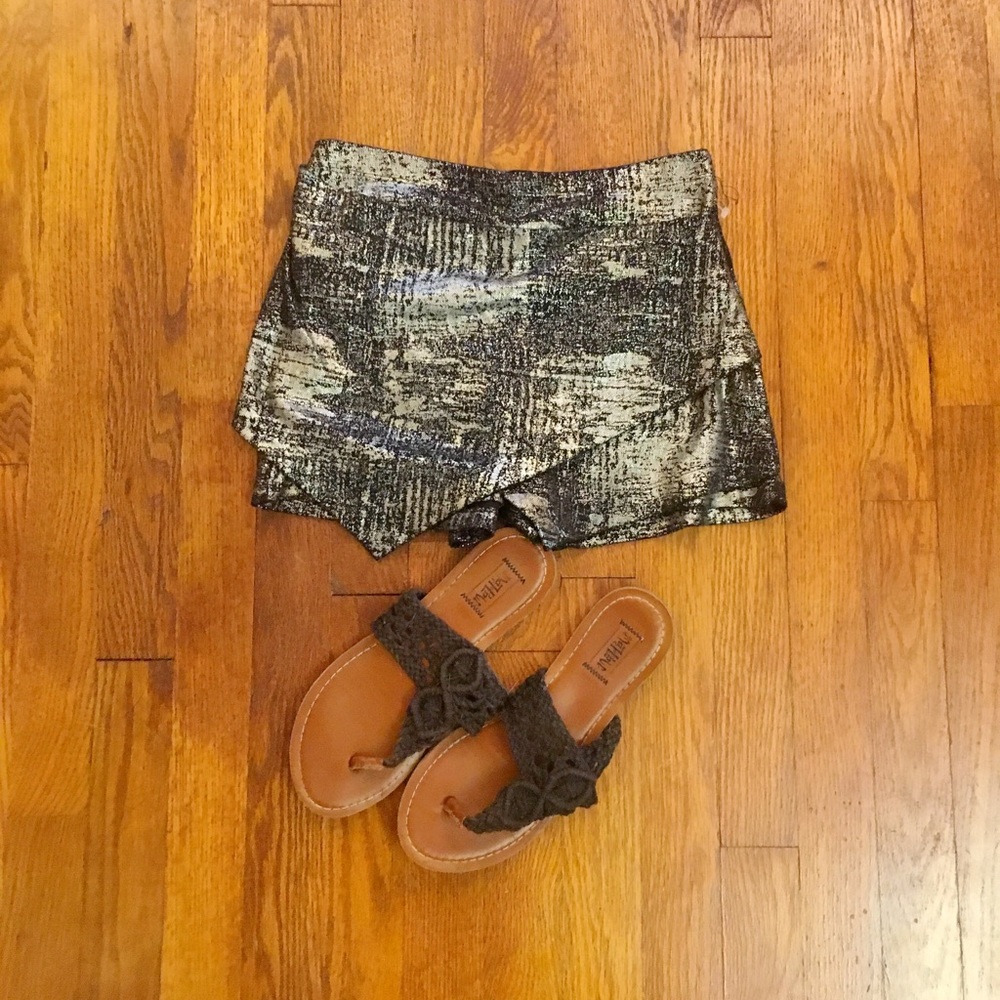 Gold Metallic Asymmetrical Shorts - Size Small